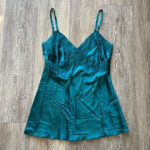 Vintage Y2K Express Design Studio Dark Teal Lace Silk Blend Babydoll Cami Size M
